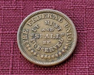 1860s US Army Navy Civil War Token. "The Federal Union Must & Shall Be Preserved".
