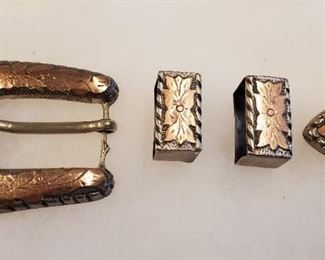 Vintage Sterling 14K Gold Belt Buckle Set ALC Mexico