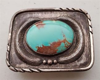Navajo turquoise and silver belt buckle