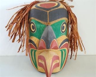 8" Carved Wood KWAGUILTH WREN MASK Tony Hunt Jr. Very fine polychrome carved cedar wood mask by renowned artist Tony Hunt Jr. (1961-2017), of the Kwakwaka'waku (Kwakiutl) Pacific Northwest indigenous peoples of Vancouver Island, British Columbia. His great grandfather, Mungo Martin, revitalized Kwakwaka'waku culture in the last half of the 20th century. His grandfather, Henry Hunt, and father, Tony Hunt, were also renowned carvers.