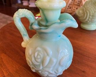 Vintage Avon Green/Teal jade swirl milk glass