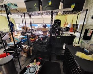 black wire storage racks and tools misc