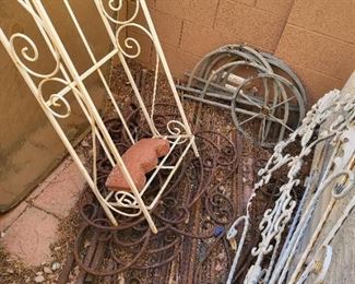 misc iron metal trellises and glass patio table