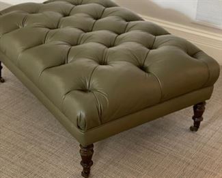 Moss Green Tufted Leather Ottoman on Casters. Measures 24" x 30" x 19" H. Photo 2 of 3. 