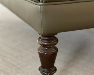 Moss Green Tufted Leather Ottoman on Casters. Measures 24" x 30" x 19" H. Photo 3 of 3. 
