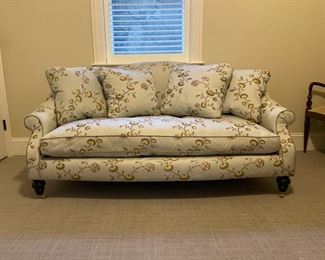 Custom John Boone upholstered floral sofa with down cushions. Measures 70" W x 38" D. Photo 1 of 5. 
