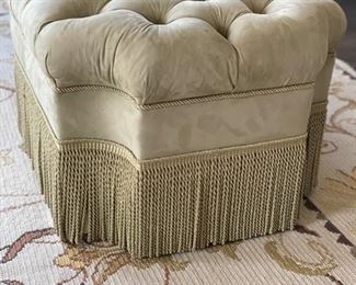 Ultra Suede Upholstered Tufted Ottoman with Fringe Trim. Photo 1 of 2. 