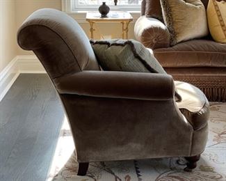 Smoky Grey Velvet Upholstered Club Chair - 2 available. Each measures 36" W x 40" D. Photo 2 of 3
