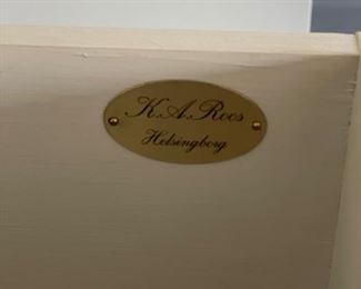 K. A. Roos (Helsingborg, Sweden) Four-Drawer Bureau with Brass Pulls and Dentil Trim. Measures 38" W x 17" D x 36" H. Photo 3 of 3. 