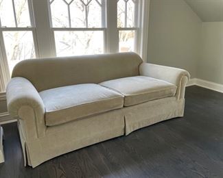 Chenille upholstered sofa. Measures 80" W x 40" D. Photo 2 of 3. 