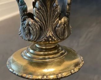 Pair of gilt metal candlesticks. Each measures 18” H. Photo 2 of 3. 