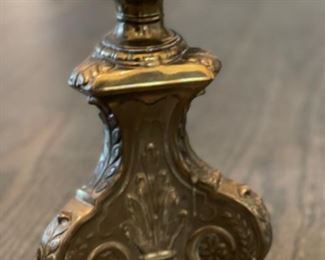 Pair of gilt metal candlesticks. Each measures 18” H. Photo 3 of 3. 