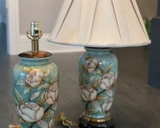 Pair of Fredrick Cooper Floral Table Lamps with Linen Shades. Each measures 28.5” H. Photo 1 of 2. 