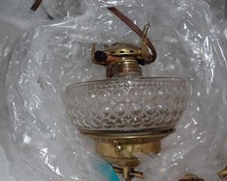 GLOBE TO VINTAGE BRASS HANGING LAMP / WILL NEED TO UNPACK AND ADD THE REST OF THE LAMP