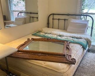 Queen size mattress and bedframe mirror blankets