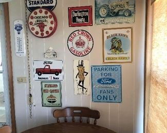 Standard oil, red crown gasoline, Ford American truck, standard red crown, parking for Ford fans only, Blackhawk, Farmall, Burlington route, signs

Kitchen table