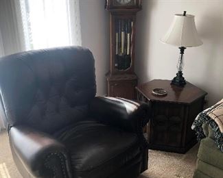 Leather recliner clock side table