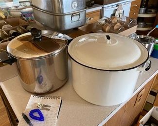 Enamel pot and Revereware stock pot