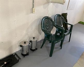 Coffee pots and lawn chairs