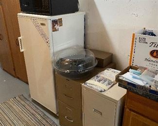 Small refrigerator, filing cabinets, microwave