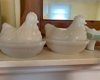 Milk Glass Hen on Nests