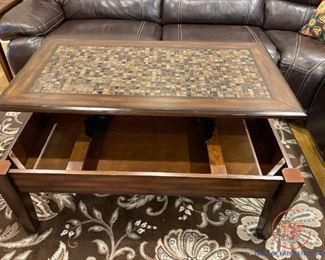 Tile Topped Coffee Table with Lift-Top