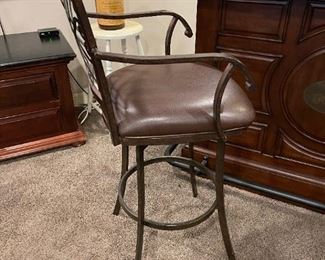 Wrought Iron and Leather Swivel Barstools