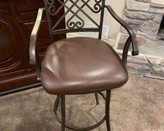 Wrought Iron and Leather Swivel Barstools