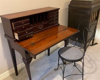 Vintage Secretary Desk with Ice Cream Parlor Stool