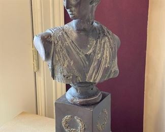 Metal Cast Bust on Plaster Stand