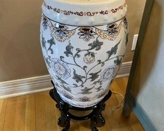 Ceramic Garden Stool on Asian Wood Base