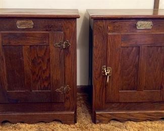Vintage White Clad Ice Box End Side Tables, Night Stands