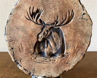 Signed Moose Plaque w/Stand