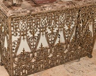 Ornate Cast Iron Granite Topped Hall Table