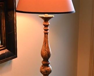 Distressed Turned Wood Table Lamp