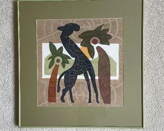 Batik Giraffe African Coast Fabric Art, 26"W x 27"H