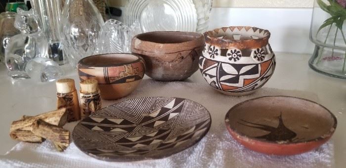 small. Acoma bowls and flat dis h   circa 1950