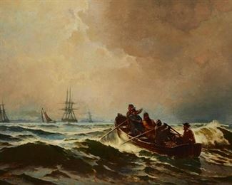 1010
Emil Carlsen
1853-1932, New York, NY
"On The Kattegatt"
Oil on canvas laid to waxed canvas
Signed lower left: S. Emil Carlsen; titled on an artist's label affixed to the stretcher
26" H x 42.25" W
Estimate: $8,000 - $12,000