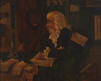 1028
British School
19th Century
"A Lawyer [Indistinct] Agent"
Oil on board
Appears unsigned; titled along the lower edge
12.75" H x 10" W
Estimate: $400 - $600
