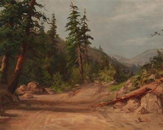 1056
Emil Frick
1846-1923, Oakland, CA
"Sierra Foothills"
Oil on canvas
Signed lower right: Frick; titled verso
14.25" H x 24.25" W
Estimate: $700 - $900