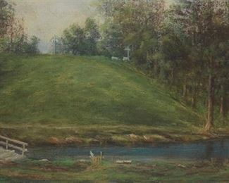 1058
Ernest Henry Pohl
1874-1956 San Diego, CA
Landscape With Footbridge
Pastel on paper under Plexiglas
Signed lower right: E. Pohl
Sight: 7.75" H x 16.125" W
Estimate: $500 - $700