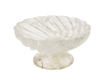 1069
A Rock Crystal Scalloped Compote
20th Century
With a gadrooned bowl and tapered pedestal base
4.5" H x 9" Dia.
Estimate: $400 - $600