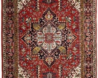 1079
A Heriz Area Rug
Fourth-Quarter 20th Century
Wool on cotton foundation, with polychrome geometric motifs
119" L x 78.5" L
Estimate: $800 - $1,200