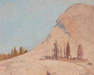 1083
Ferdinand Burgdorff
1881-1975, Pebble Beach, CA
Mountain Landscape, 1933
Oil on Masonite
Signed and dated lower right: Ferdinand Burgdorff
22" H x 28" W
Estimate: $800 - $1,200