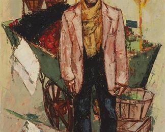 1125
Albert Locca
1895-1966, Swiss
Street Vendor With His Cart, 1961
Oil on linen
Signed and dated lower left: Locca
36.25" x 28.75"
Estimate: $600 - $800