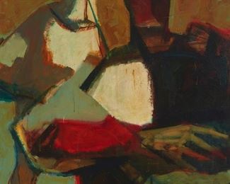 1163
George De Groat
1917-1995, Carmel Valley, CA
"Hammurabi"
Oil on canvas
Signed upper left: G De Groat; signed again and titled, verso
48" H x 36" W
Estimate: $600 - $800