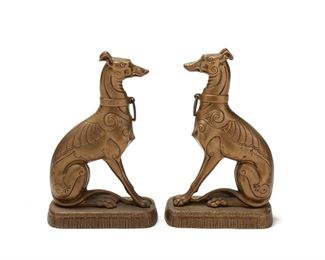 1189
A Pair Of Bronze Figural Chenets
Second-Quarter 20th Century
Each in the form of a sitting greyhound dog, 2 pieces
Each: 14.25" H x 9" W x 3.75" D
Estimate: $200 - $400