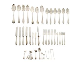 1241
A Group Of Sterling Silver Flatware
19th/20th Century
Each marked for sterling, with various maker's marks
Each variously patterned and comprising various forms of spoons, forks, and knives with two pairs of tongs, 43 pieces
Larger: 8.75" L; Smaller: 2.375" L
Weighable sterling: 44.24 oz. troy approximately
Estimate: $600 - $800
