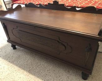 Antique Walnut Cedar chest with wood carvings