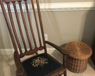 S O L D Antique oak rocker / needlepoint seat